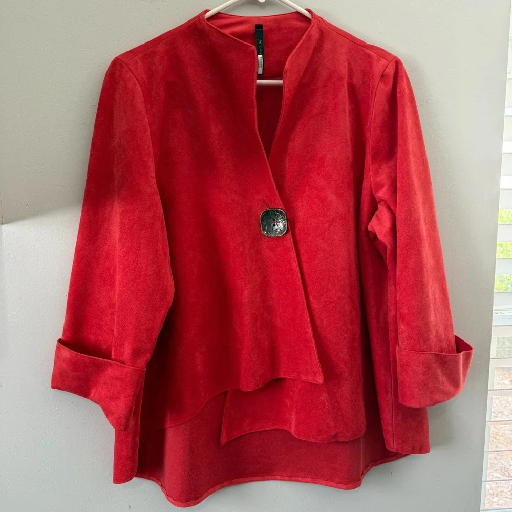 IC by Connie K Swing Jacket Women's Size‎ XL Red Faux Suede Lagenlook USA Made